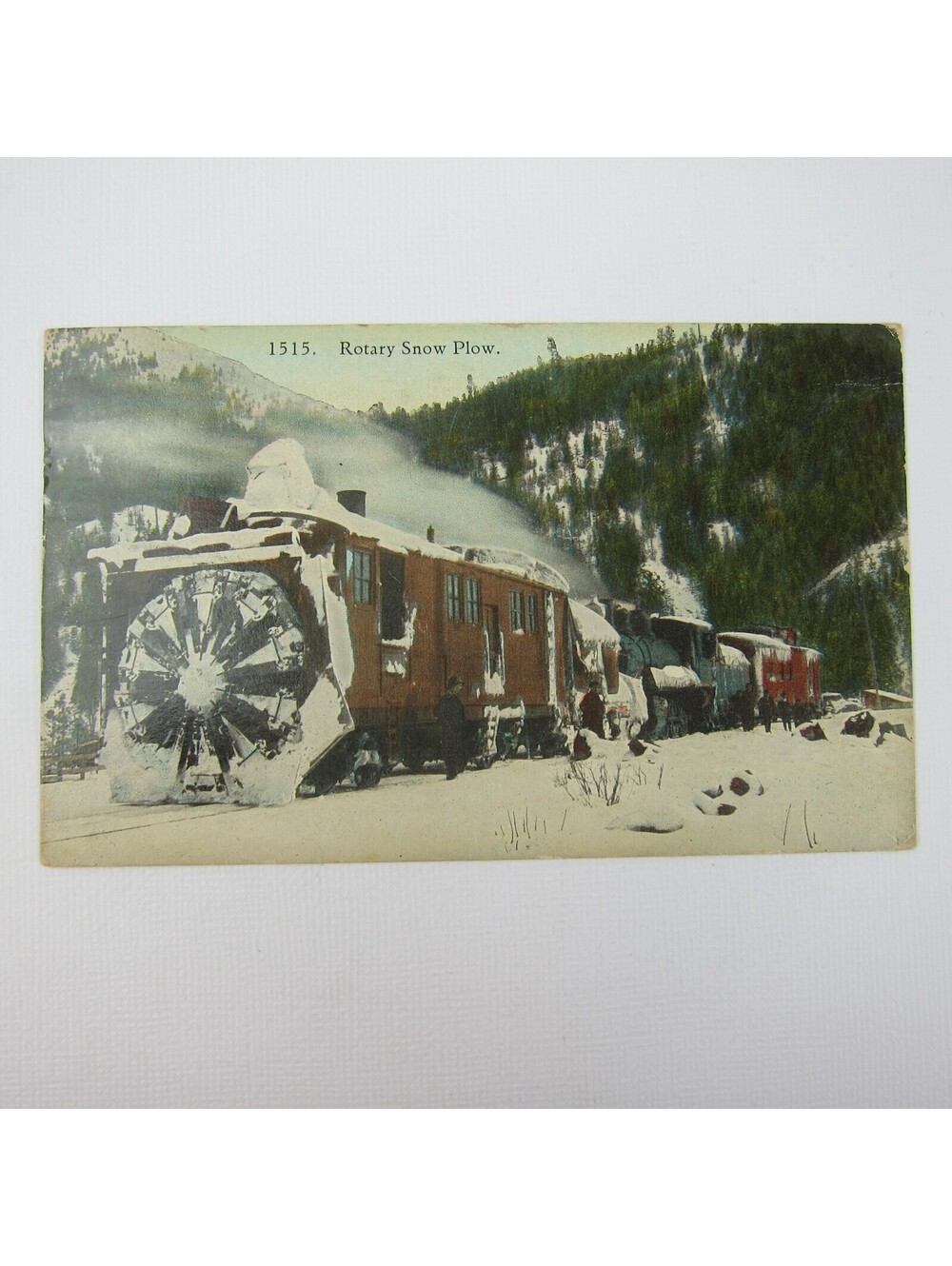 Postcard Train Rotary Snow Plow Spokane Washington JL Robbins Color Vintage 1936